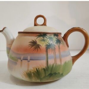 Vintage Nipon  Palm Tree Teapot with Pastel Hues